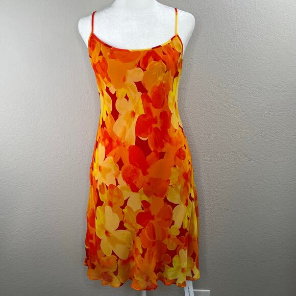 Rumored Chiffon Vintage Slip Mini Dress Heatwave Yellow Orange Floral XL NWT - Picture 14 of 15